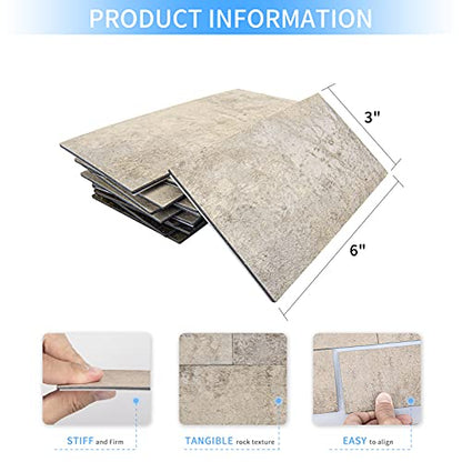 Art3d 102-Piece Peel and Stick Wall Tile for Kitchen Backsplash, Bathroom, Fireplace, 3in. × 6in. Stick on Subway Tile Stone Beige - color: Stone Beige