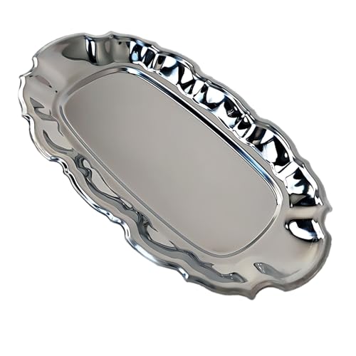 French Style Perfume Organizer Tray, 9.8 in Stainless Steel Vintage Jewelry Tray, Detail Photography Props, Silver Decorative Trinket Dish