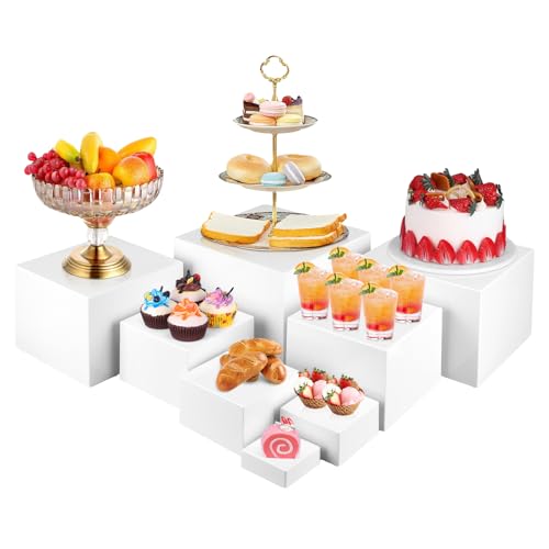 8PCS Buffet Risers，Large Food Risers for Buffet Table, Dessert Table Display Set,Food Stands for Display Party，Collectibles Jewelry Display Stand, Acrylic Cube Boxes big size(10"-9"-8"-7"-6"-5"-4"-3") - color: white-8PCS-3-10