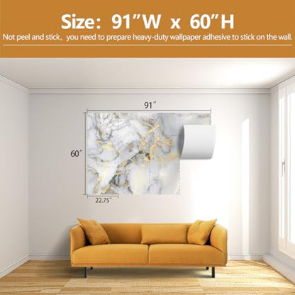 Abstract Marble Wallpaper Gold Art Textured Wall Mural Office Living Room（Not Peel and Stick） - color: Cybh-927, size: 91" x 60"