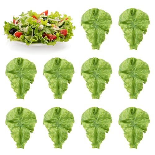 Sherika 10 PCS Realistic Artificial Green Leaf Lettuce, Plastic Simulation Vegetables Model, Faux Lettuce Leaves for Home Kitchen Easter Party Feast Decoration, Fake Green Vegetable Food for Display