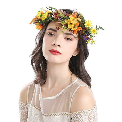 Vividsun Bridal Green Leaf flower Crown Eucalyptus Floral Headband Wedding Festivals Photo Props (A-yellow) - color: A-yellow