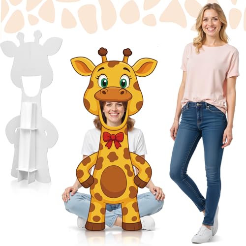 Capoda Jungle Safari Face in a Hole Photo Booth Props Life Size Safari Animal Stand Up Cardboard Cutout Jungle Photography Decor for Zoo Animal Lion Giraffe Theme Birthday Supplies (Giraffe) - style: Giraffe