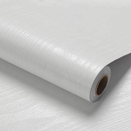 White Wood Wallpaper PVC, 17.5x100 Inch Self-Adhesive Wallpaper, Textured, Waterproof, Washable, for Wall, Cabinets, Drawers Decor - color: Woodgrain White, size: 17.5" x 100"
