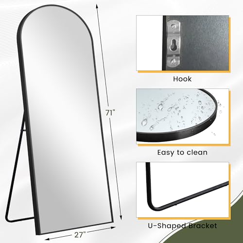 NeuType Arched Full Length Mirror, 71”x27”, Large Full Body Mirror with Aluminium Metal Frame, Shatter Protection, Wall-Mounted Mirrors for Living Room or Dressing Room- Black（Arched） - color: Black (Arched), size: 71"L x 27"W