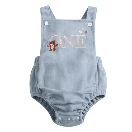 IMEKIS Baby Girls Boys Boho 1st Birthday Outfit Backless Overalls Romper for Cake Smash Photo Shoot - color: Blue Bear One, size: 12-18 Months