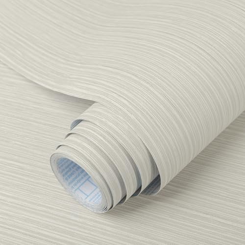 TANONE Grasscloth Peel and Stick Wallpaper 17.7'' x 197'' Self-Adhesive Removable, Faux Imitation Cloth Textured Wallpaper DIY Contact Pape Waterproof Vinyl Film for Furniture Wall Covering, Beige - color: Beige Grey Sliver, size: 15.7" x 197"