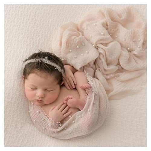 Newborn Photography Props Baby Photoshoot Wraps Girl Photo Posing Layers with Pearl Headband Assecories (Apricot) - color: Apricot