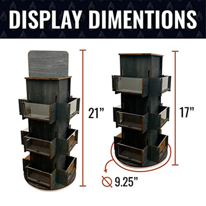 Rotating Display Stand, 3 Tier Wooden Organizer, 4-Sided Display Rack, 360 degree Spinning Multi-Pocket Tabletop Display Stand for Coasters, Stickers, Retail, Showcase, Tradeshow, 17”H, Ebony Color - style: EBONY