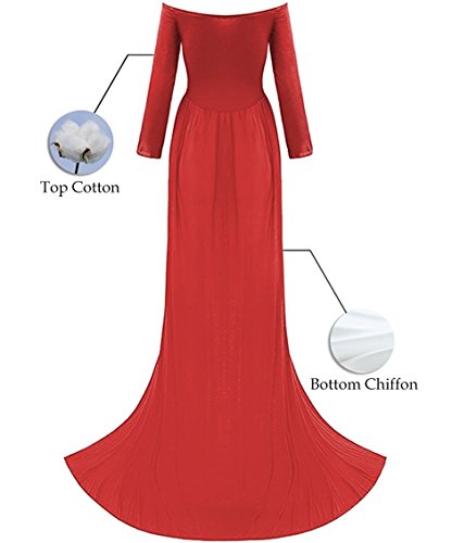 ZIUMUDY Maternity Maxi Chiffon Photography Dress Split Front Gown for Photoshoot - color: Red