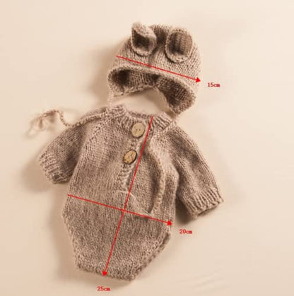 Newborn Baby Bunny Rabbit Crochet Knitted Photography Props Newborn Baby Outfits Diaper Costume - color: Khaki