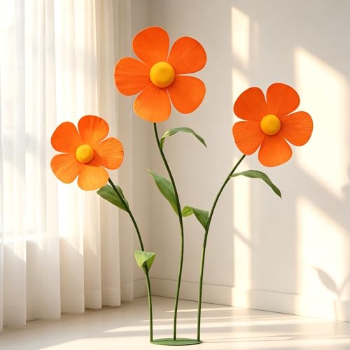 5.7 Ft Giant Artificial Flowers Large Five-Petaled Daisy Big Flowers Decoration for Birthday Party Garden Office Home Wedding Graduation Shop Window Display(Orange) - color: Orange