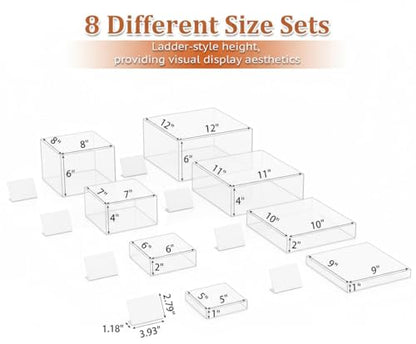 SUNEZLGO 8PCS Buffet Risers, Acrylic Large Food Risers with Mini Signs, Buffet Table Acrylic Cube Display Stands Clear Box Risers for Party Catering Dessert Jewelry Nesting Risers with Hollow Bottom - color: Clear