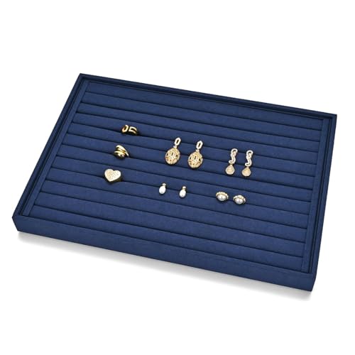 11 Slots Microfiber Jewelry Tray, Ring Display Earring Display Tray, Ring Earrings Studs Tray Showcase Display Jewelry Organizer (Blue) - color: Blue, size: 11 Slot