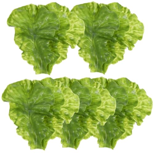 Artificial Lettuce Leaves: Fake Green Leaf Lettuce - PVC Realistic Fake Green Leaves for House Kitchen Party Pub Easter Spring Photography Prop Food Plating