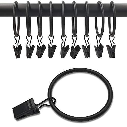 WeeksEight 40 Pack Black Curtain Rings with Clips, Curtain Hooks Hangers Clip Rings for Hanging Drapes Bows Hat, Drapery Rings 1.77 in I D, Fits up to 1.5 in Diameter Curtain Rod. - color: Black, size: 1.7" I D Set of 40