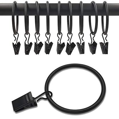 WeeksEight 40 Pack Black Curtain Rings with Clips, Curtain Hooks Hangers Clip Rings for Hanging Drapes Bows Hat, Drapery Rings 1.77 in I D, Fits up to 1.5 in Diameter Curtain Rod. - color: Black, size: 1.7" I D Set of 40