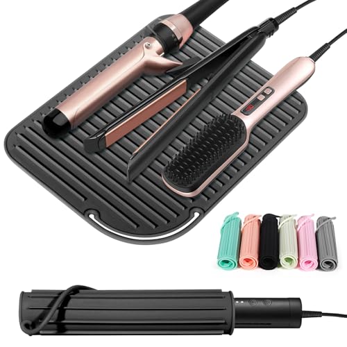 Heat Resistant Mat Large Silicone Hot Hair Tools Holder for Curling Irons Flat Iron Hair Straightener Mat Portable Vanity Pad Accessories/Organizer - color: Black, size: 1 PACK