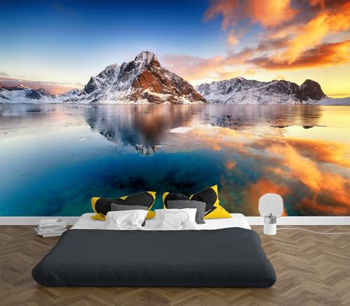 Cliouar-Beautiful Sunrise in Norway - lofotens Mural Wallpaper Peel and Stick 90" x 67" - color: No.1, size: 90" x 67"