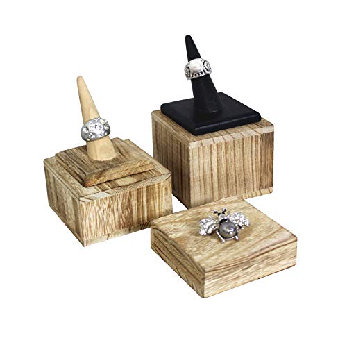 MOOCA 3-Piece Wooden Square Risers for Display Jewelry and Accessories Stand, Wood Display Stand, Oak Color - color: Oak