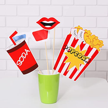 21Pcs Photo Booth Props for Movie Night Themed Party Supplies Photobooth Kit for Birthday, Wedding, Graduation, Bachelorette Party Decorations