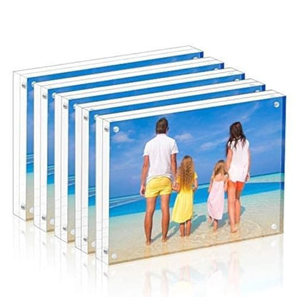 Meetu 5 Pack Acrylic Picture Frame 6x8,Clear Freestanding Double Sided 20mm Thickness Frameless Magnetic Photo Frames Desktop Display with Gift Box Package - size: 6x8“(5 Pack)