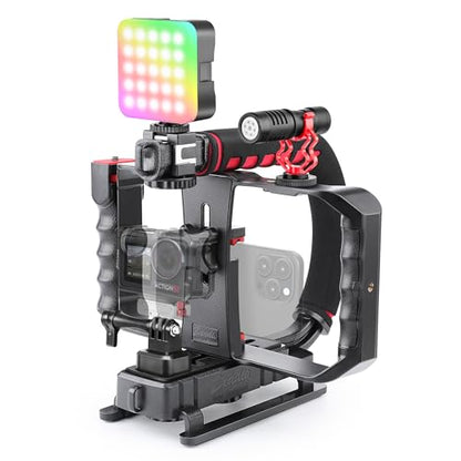 Zeadio All-in-One Smartphone Camera Stabilizer Kit, Portable Handheld Video Rig with RGB Video Light and Microphone, Fits for All Camcorder, Camera, DSLR and All iPhone and Android Smartphones - style: Pro Kit