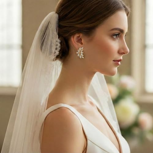 Mariell Clip-On Cubic Zirconia Crystal Bridal Earrings, Marquise Shape CZ Curved Clusters, Women Earrings for Wedding, Bridesmaids, Homecoming, Mother of the Bride - color: Rose Gold Clip On