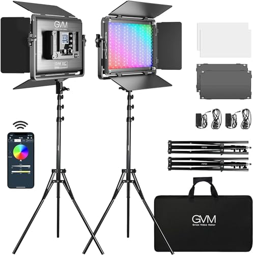 GVM 1300D RGB LED Video Light, 65W Video Lighting Kit with Bluetooth Control, 25000lux/0.5m, 2 Packs Led Panel Light for YouTube Studio, Video Shooting, Broadcasting, Conference, 18 Kinds Scene Modes - size: 1300D-65W 2 Pack
