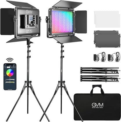 GVM 1300D RGB LED Video Light, 65W Video Lighting Kit with Bluetooth Control, 25000lux/0.5m, 2 Packs Led Panel Light for YouTube Studio, Video Shooting, Broadcasting, Conference, 18 Kinds Scene Modes - size: 1300D-65W 2 Pack