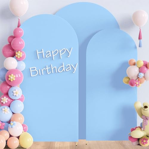 Spandex Baby Blue Arch Backdrop Cover Set of 3 (7.2FT,6FT,6FT), 2-Sided Round Top Chiara Fitted Wedding Arch Cover Backdrop for Wedding Birthday Party Arch Stand Decoration - color: Baby Blue, size: 7.2ft 6.6ft 6ft