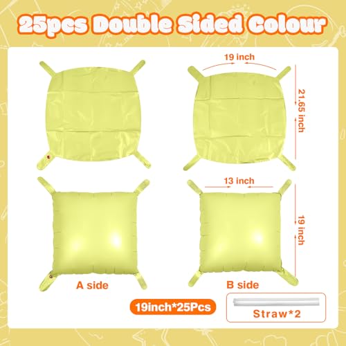 NISOCY 25PCS Yellow Square Foil Balloons Wall Backdrop Double Sided Pastel Yellow Balloons Arch Kit for Birthday Baby Bridal Shower Gender Reveal Easter Wedding Anniversary Party Decorations - color: D02 - Pastel Yellow, size: 25PCS