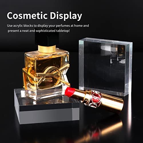 Acrylic Square Display Block, 2 Pieces 3 x 3 x 1 Inches Edge Polished Clear Display Pedestal Display Base