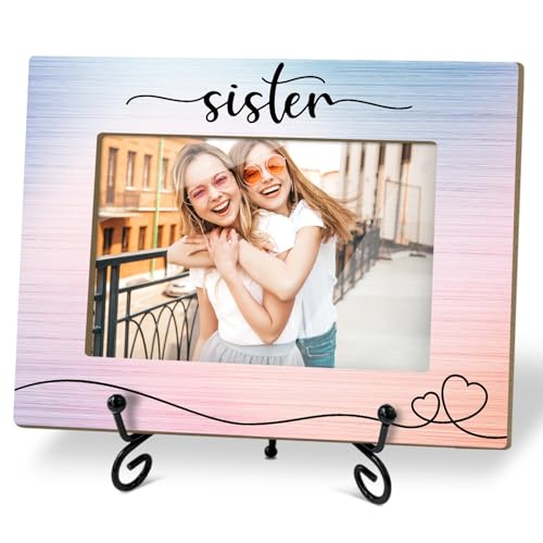 Sisters Picture Frame, Frame Gifts For Women Family Friend, Sister Gifts For Birthday Christmas Keepsake, 4x6 Photo Frame for Tabletop Display Desk Decor (Blue pink gradient) - color: Frame07
