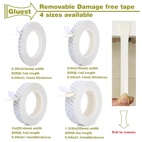 Damage Free Double Sided Tape 3/4in x 20ft, Removable Picture Hanging Strips Residue Free, Heavy Duty Mounting Tape, Wall Adhesive Strips Foam Tape Roller for Poster Carpet Rug Art Craft - size: 3/4in x 20ft