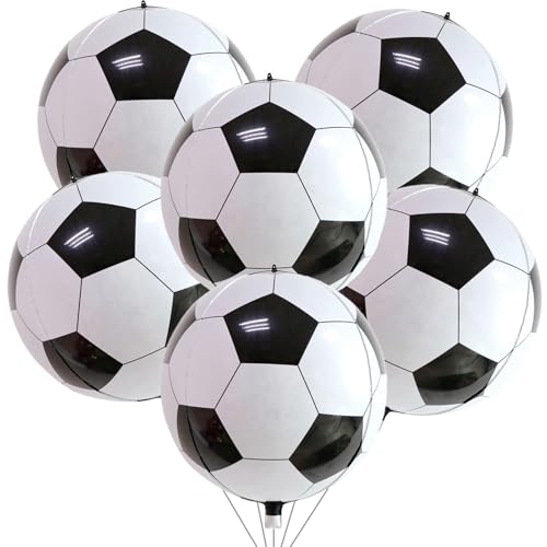 22 Inch 4D Soccer Foil Balloons, 6Pcs Soccer Party Decorations Football Shape Mylar Foil Balloons Sport Decor for Boys Kids Soccer Ball Fans Theme Birthday Party Decorations Supplies - color: Black White 4d Soccer