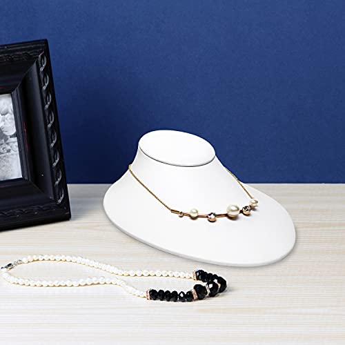 MOOCA Premium Faux Leather Necklace Lay Down Display Stands - Set of 2, Elegant Jewelry Holder, Stand, and Organizer for Necklaces, White Color - color: White Faux Leather