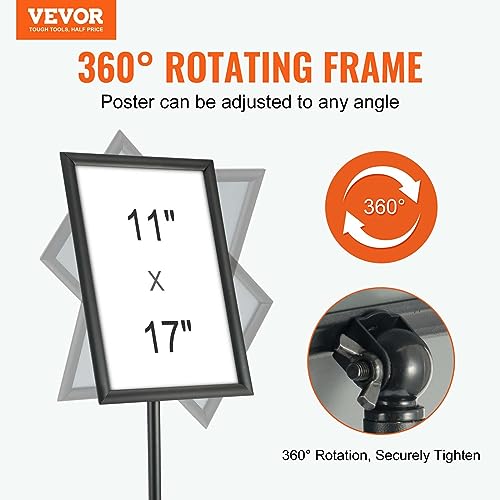 VEVOR Pedestal Sign Holder, 11 x 17 Inch Vertical and Horizontal Adjustable Poster Stand, Heavy-Duty Floor Standing Sign Holder with Round Base for Display, Advertisement, and Outdoor, Black - size: 11 X 17 Inch