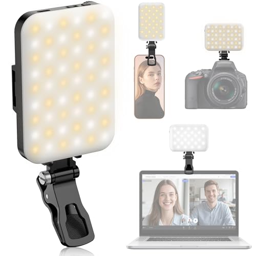 LED Clip-On Selfie Light Portable 500LM Dimmable, 3 Light Modes CRI 95+ for True Colors 2500mAh Rechargeable Battery,Fits Phones/Cameras/Laptops for TikTok/Vlogging/Zoom Calls