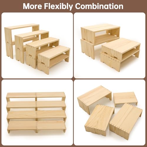 Yikaroeli 2 Set Large Wood Display Risers Wooden Riser Stands for Table Display Cupcake Stand Display Shelf 4Tiered 8Pcs Racks For Dessert Food Stands