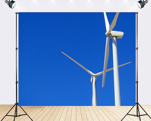 Trykid 17x10ft White Wind Turbine Clean Energy Backdrop Bright Blue Sky Renewable Power Photography Background Eco Friendly Event Party Decoration Tapestry Photo Booth Prop Fabric - size: 17x10ft