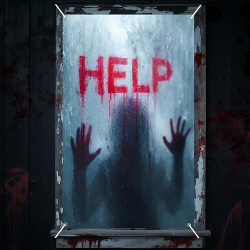 Nuxovilar Halloween Window Decorations, "HELP" Bloody Ghost Clawing Halloween Window Cover for Indoor, Party, Haunted House, 31.5x47.3 Inches - color: LU90014