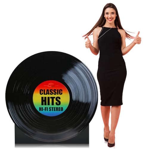 Vicenpal 3.7 ft 50s 70s Vinyl Record Cardboard Cutout Standup Life Size 1950s Music Theme Party Decoration Backdrop Photo Props Disco Back Drops Standup for Music Prom Night 50s 70s Theme Decor - size: 3.7 ft, style: Vinyl Record