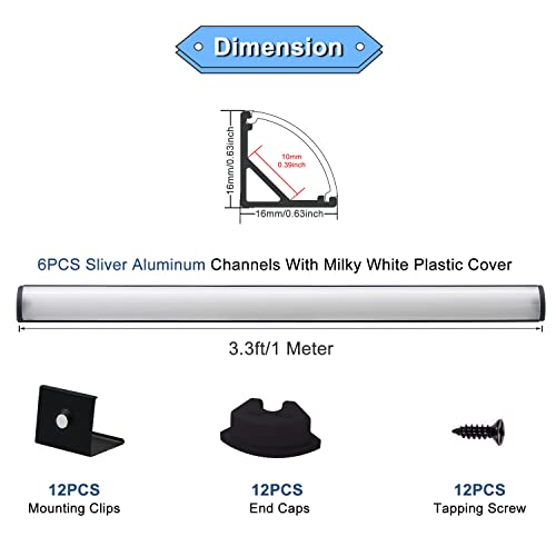 VST 6Pack 3.3 ft Black LED Aluminum Channel with Milky White Cover V Shape 16x16mm, Led Strip Light Track with Accessories for Led Strip Lights in Home Lighting - color: Black & Milky, size: 3.3ft 6