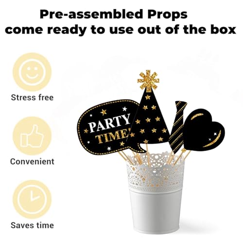 38Pcs Funny Photo Booth Props with Sticks - Selfie Pose Signs for Birthday, Valentine's Day, Men Women Party Decorations - style: Party Birthday-Gold