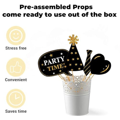 38Pcs Funny Photo Booth Props with Sticks - Selfie Pose Signs for Birthday, Valentine's Day, Men Women Party Decorations - style: Party Birthday-Gold