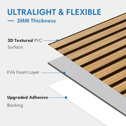 COMSTICKC 3D Faux Wood Wall Sticker, Peel and Stick Wall Covering,12 pcs of 22.8" x 11.8", DIY Lightweight PVC Wood Self Adhesive Decorative Tiles Wallpaper,Paintable,Covers 22.48 sq.ft - color: Brown Wood