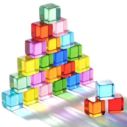 Woodtoe Rainbow Building Blocks for Toddlers, 24 PCS Acrylic Gem Cubes Stacking Blocks, Montessori Stacking Toy for 3 4 5 6 Year Old, Educational STEM Creative Sensory Toy Gifts for Kids Boys Girls - style: 24 PCS Rainbow Stacking Blocks
