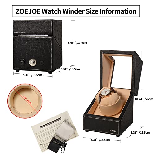 ZOEJOE Watch Winders for Automatic Watches,Single Watch Winder with 4 Modes,AC adapter,Ostrich Black