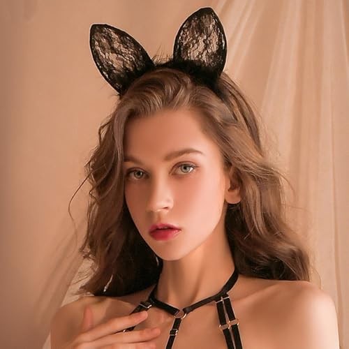 Cat Ears Headbands Plush Lace Halloween Cute Costume Party Makeup Hair Headpiece Sexy Masquerade Nightclubs Photo Prop for Women - color: Cat Ears
